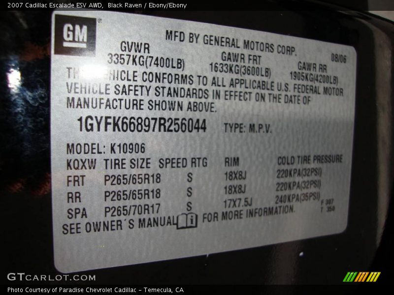 Black Raven / Ebony/Ebony 2007 Cadillac Escalade ESV AWD