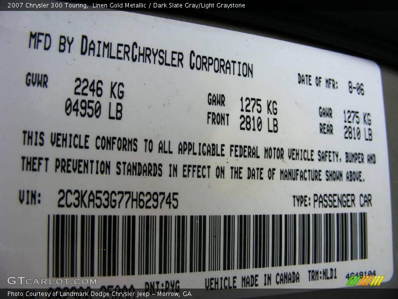 Linen Gold Metallic / Dark Slate Gray/Light Graystone 2007 Chrysler 300 Touring
