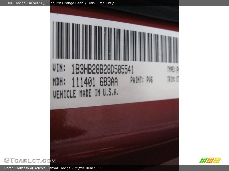 Sunburst Orange Pearl / Dark Slate Gray 2008 Dodge Caliber SE