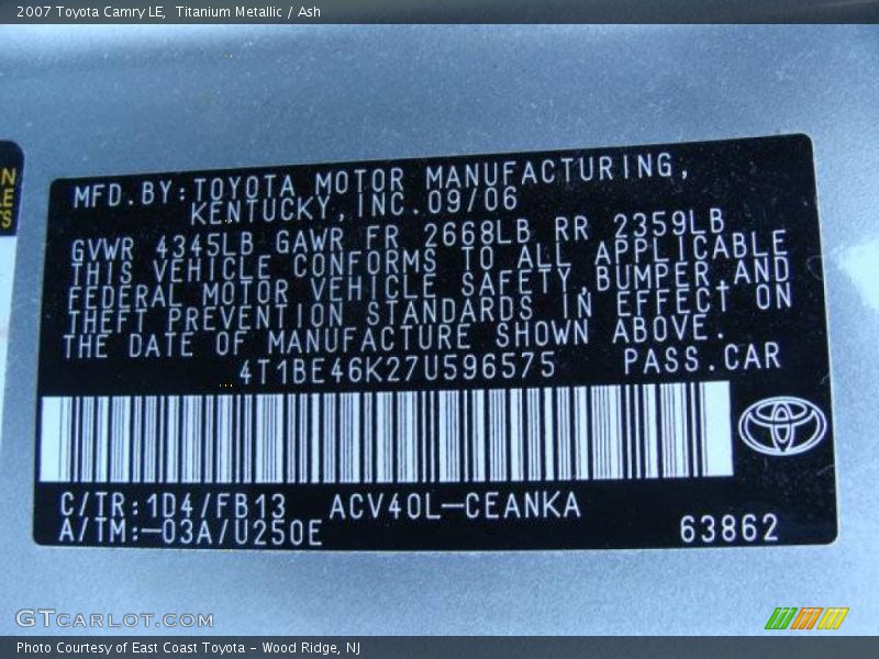 Titanium Metallic / Ash 2007 Toyota Camry LE
