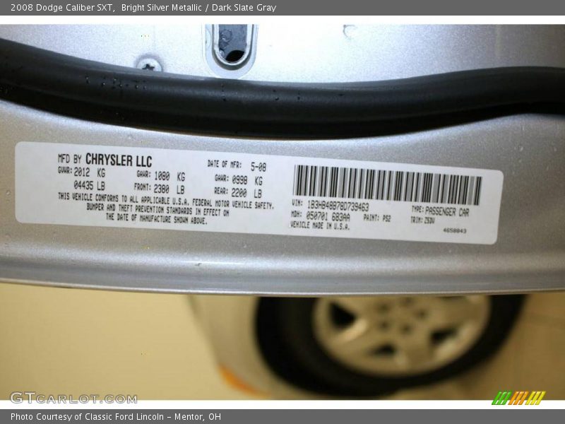 Bright Silver Metallic / Dark Slate Gray 2008 Dodge Caliber SXT