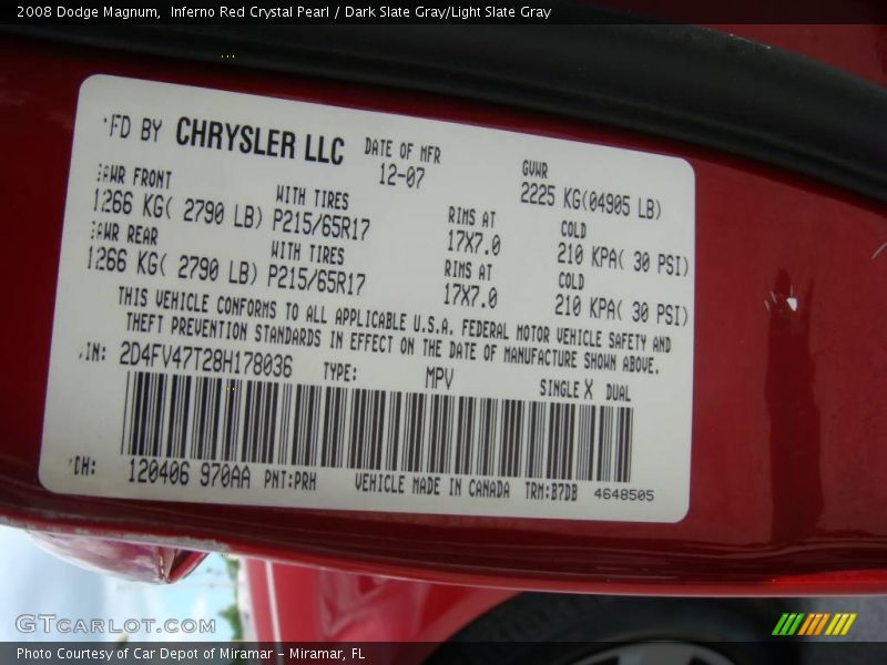 Inferno Red Crystal Pearl / Dark Slate Gray/Light Slate Gray 2008 Dodge Magnum