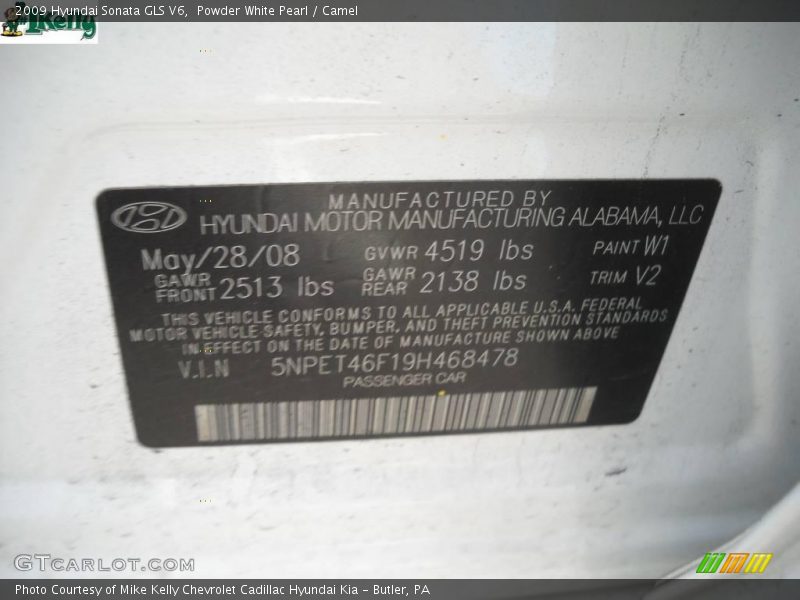 Powder White Pearl / Camel 2009 Hyundai Sonata GLS V6
