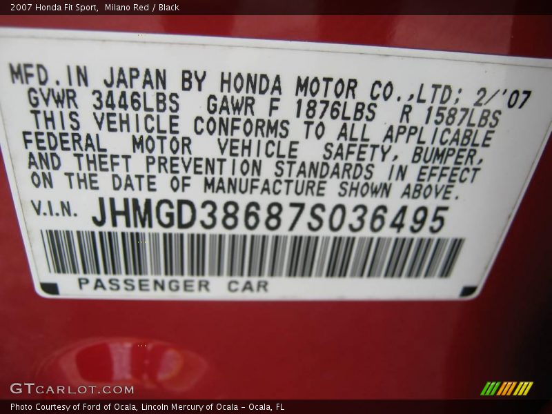 Milano Red / Black 2007 Honda Fit Sport