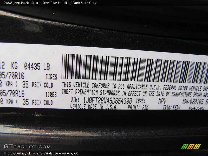 Steel Blue Metallic / Dark Slate Gray 2008 Jeep Patriot Sport