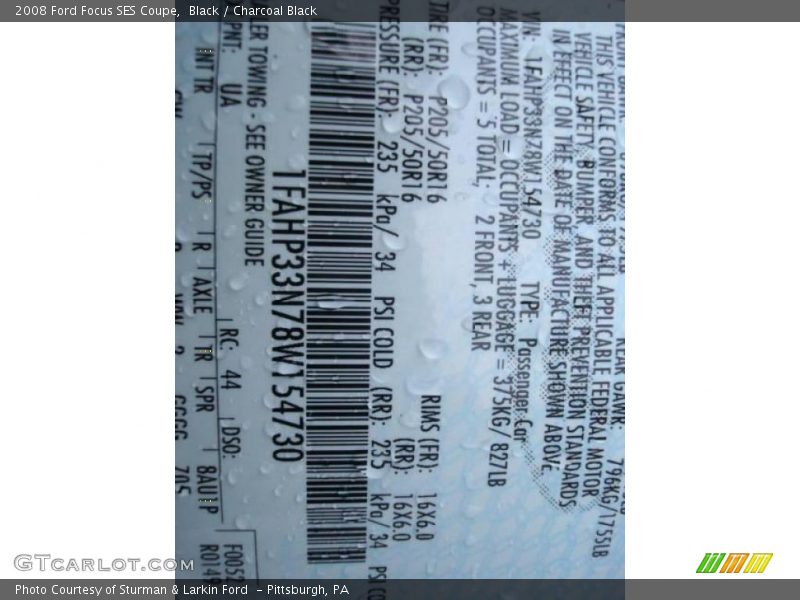 Black / Charcoal Black 2008 Ford Focus SES Coupe