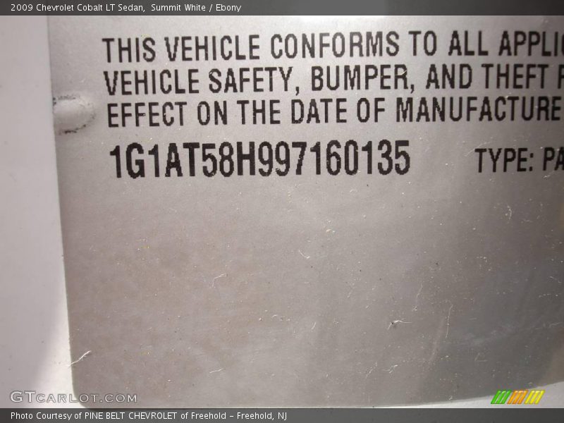 Summit White / Ebony 2009 Chevrolet Cobalt LT Sedan