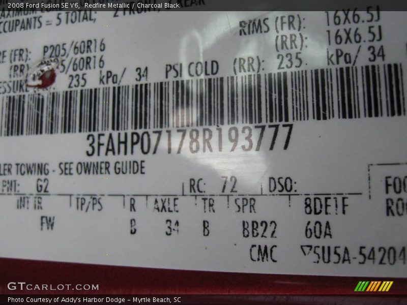 Redfire Metallic / Charcoal Black 2008 Ford Fusion SE V6