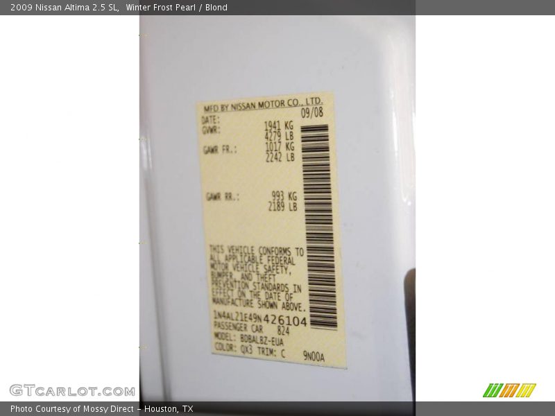 Winter Frost Pearl / Blond 2009 Nissan Altima 2.5 SL