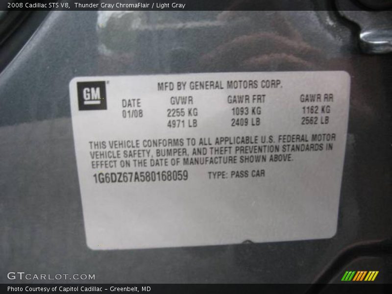 Thunder Gray ChromaFlair / Light Gray 2008 Cadillac STS V8