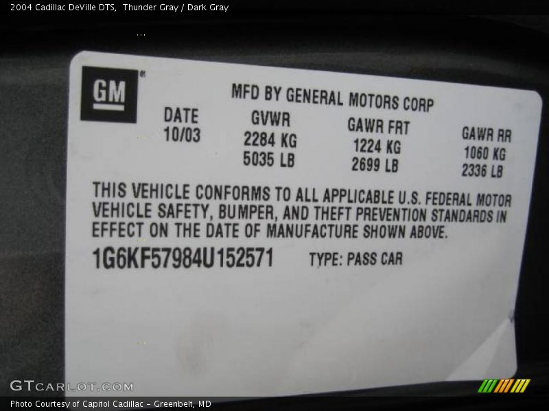 Thunder Gray / Dark Gray 2004 Cadillac DeVille DTS