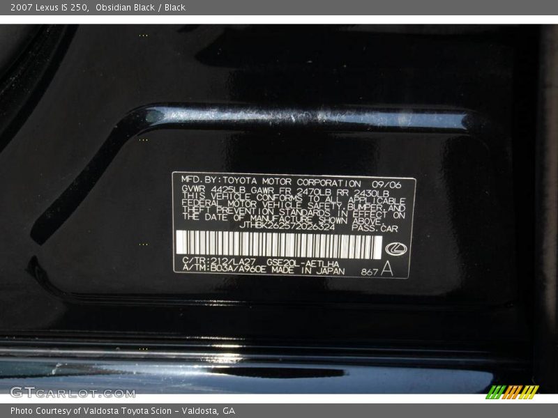 Obsidian Black / Black 2007 Lexus IS 250
