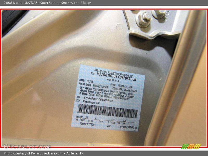 Smokestone / Beige 2008 Mazda MAZDA6 i Sport Sedan