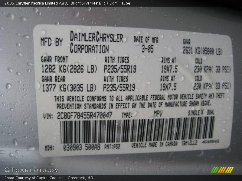 Bright Silver Metallic / Light Taupe 2005 Chrysler Pacifica Limited AWD