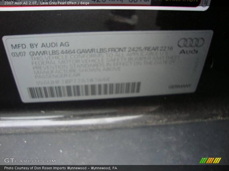 Lava Grey Pearl Effect / Beige 2007 Audi A3 2.0T