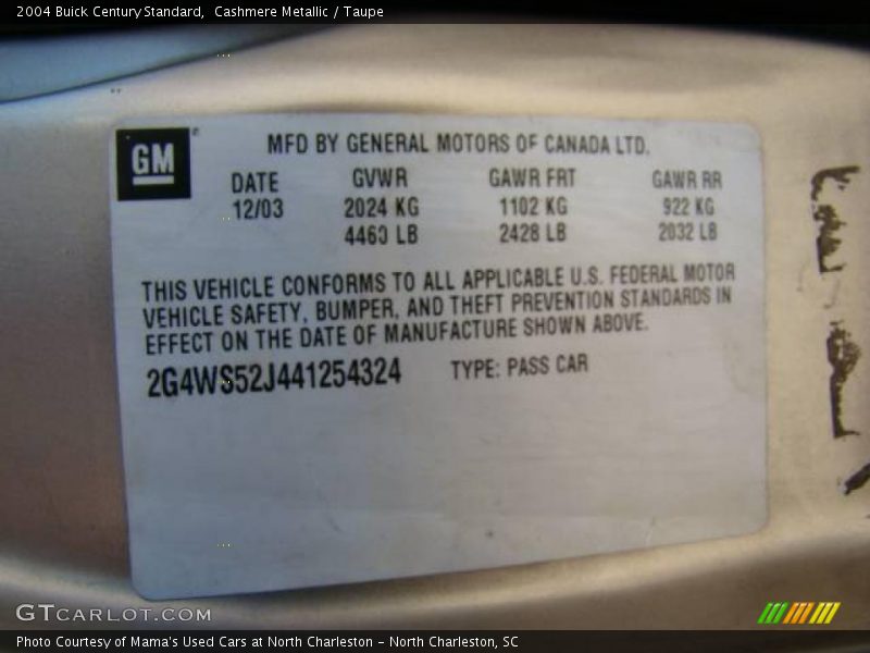 Cashmere Metallic / Taupe 2004 Buick Century Standard