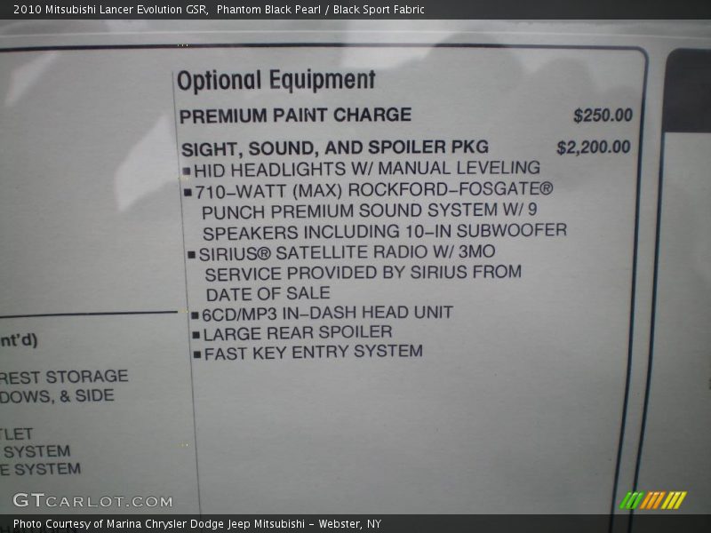 Phantom Black Pearl / Black Sport Fabric 2010 Mitsubishi Lancer Evolution GSR