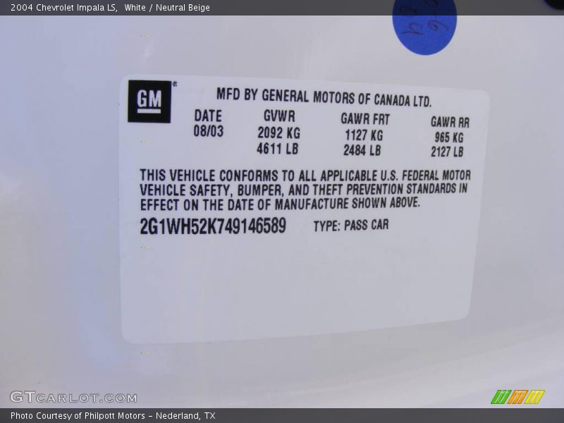 White / Neutral Beige 2004 Chevrolet Impala LS