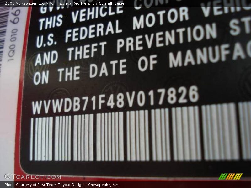 Paprika Red Metallic / Cornsilk Beige 2008 Volkswagen Eos VR6