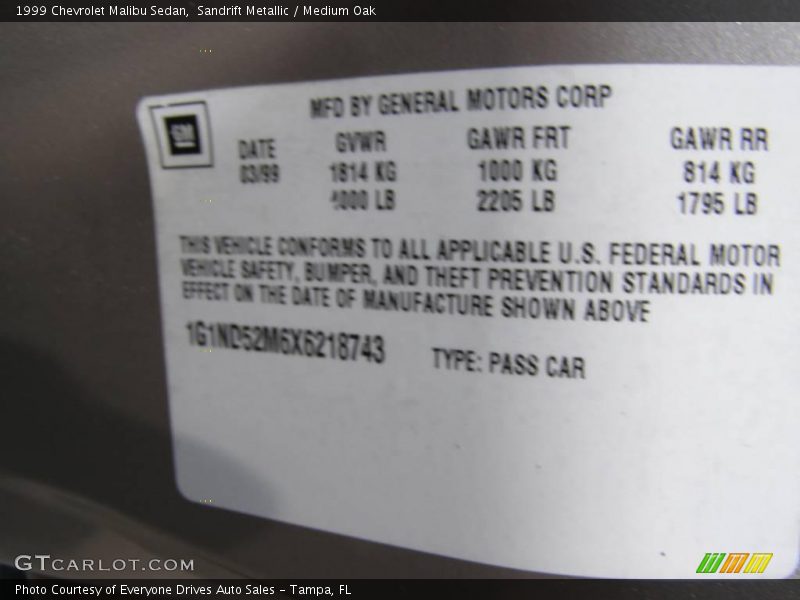 Sandrift Metallic / Medium Oak 1999 Chevrolet Malibu Sedan