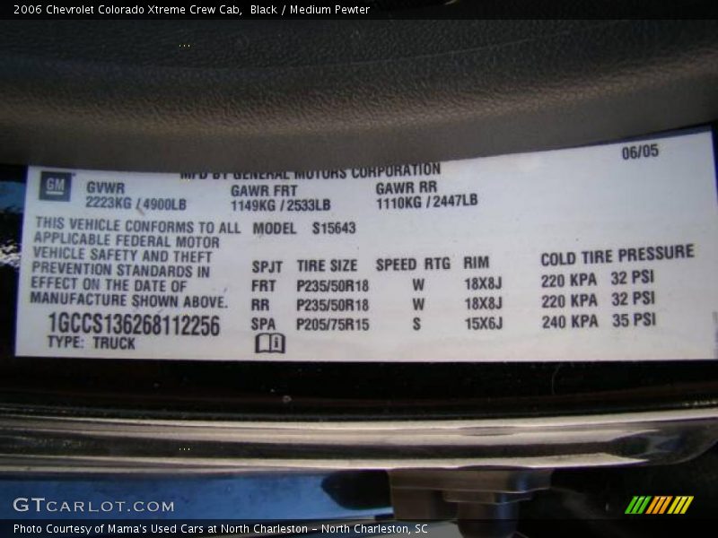 Black / Medium Pewter 2006 Chevrolet Colorado Xtreme Crew Cab
