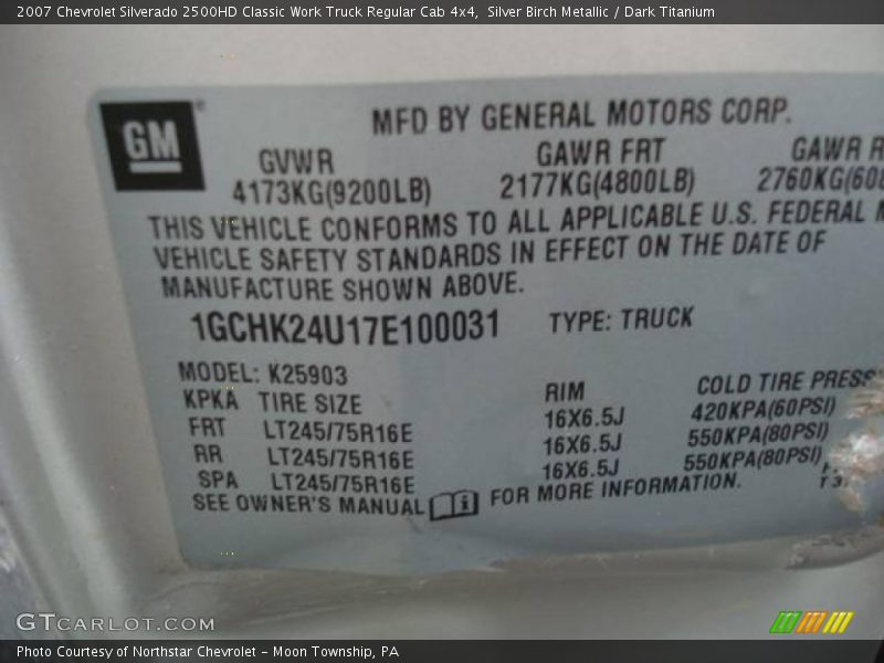 Silver Birch Metallic / Dark Titanium 2007 Chevrolet Silverado 2500HD Classic Work Truck Regular Cab 4x4