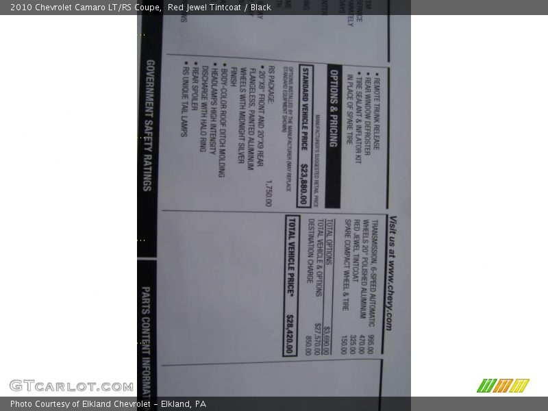 Red Jewel Tintcoat / Black 2010 Chevrolet Camaro LT/RS Coupe