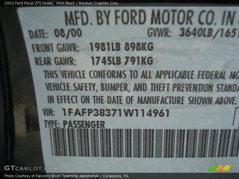 Pitch Black / Medium Graphite Grey 2001 Ford Focus ZTS Sedan