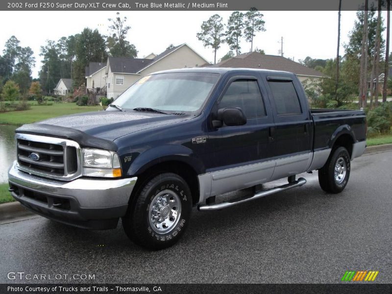 True Blue Metallic / Medium Flint 2002 Ford F250 Super Duty XLT Crew Cab