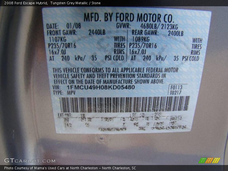 Tungsten Grey Metallic / Stone 2008 Ford Escape Hybrid