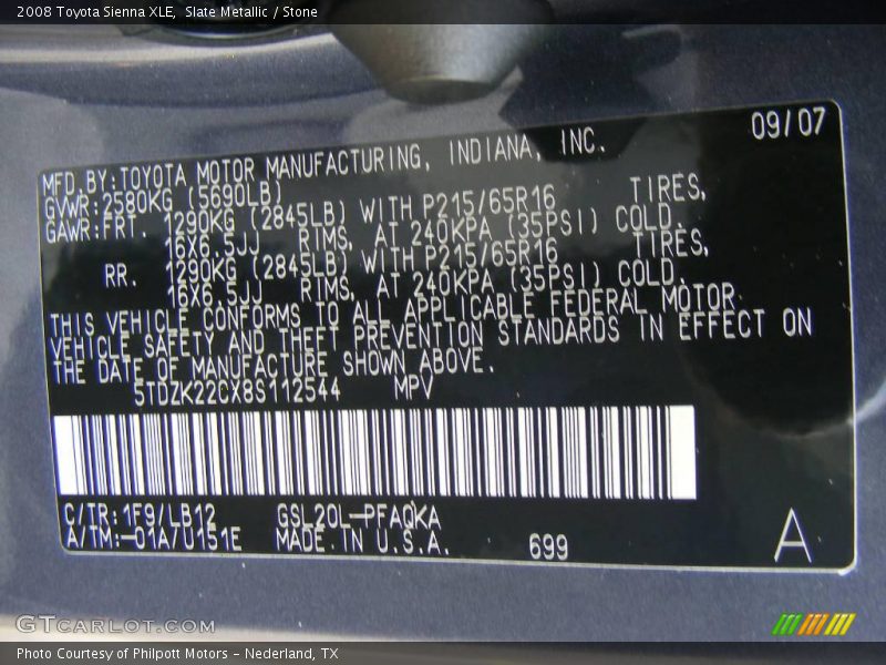 Slate Metallic / Stone 2008 Toyota Sienna XLE