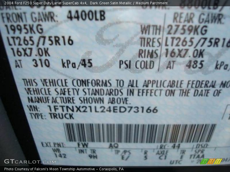 Dark Green Satin Metallic / Medium Parchment 2004 Ford F250 Super Duty Lariat SuperCab 4x4