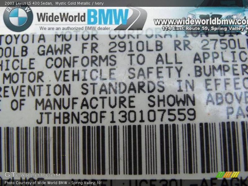 Mystic Gold Metallic / Ivory 2003 Lexus LS 430 Sedan