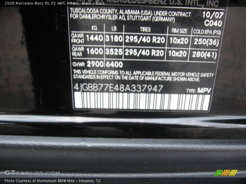 Black / Black 2008 Mercedes-Benz ML 63 AMG 4Matic