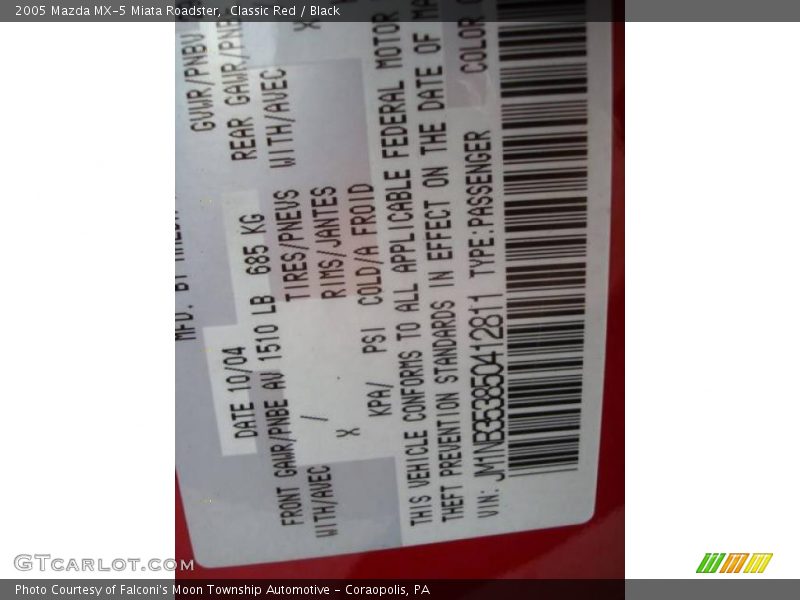 Classic Red / Black 2005 Mazda MX-5 Miata Roadster