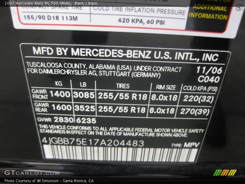 Black / Black 2007 Mercedes-Benz ML 500 4Matic