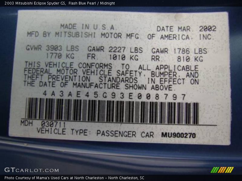 Flash Blue Pearl / Midnight 2003 Mitsubishi Eclipse Spyder GS