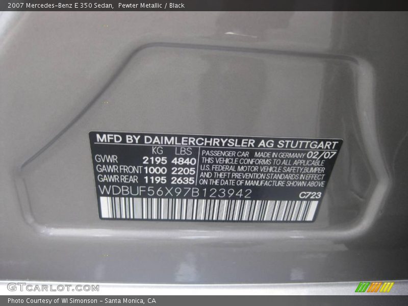 Pewter Metallic / Black 2007 Mercedes-Benz E 350 Sedan