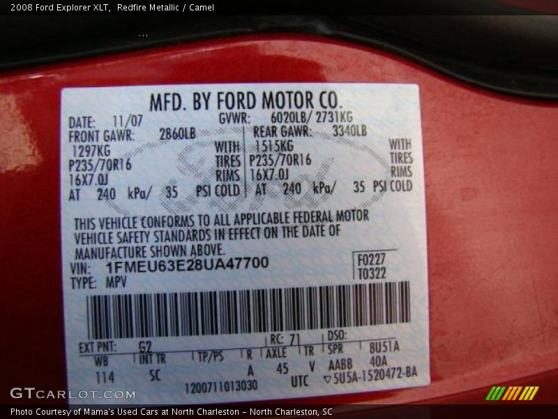Redfire Metallic / Camel 2008 Ford Explorer XLT