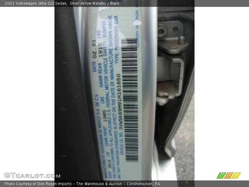 Silver Arrow Metallic / Black 2001 Volkswagen Jetta GLS Sedan