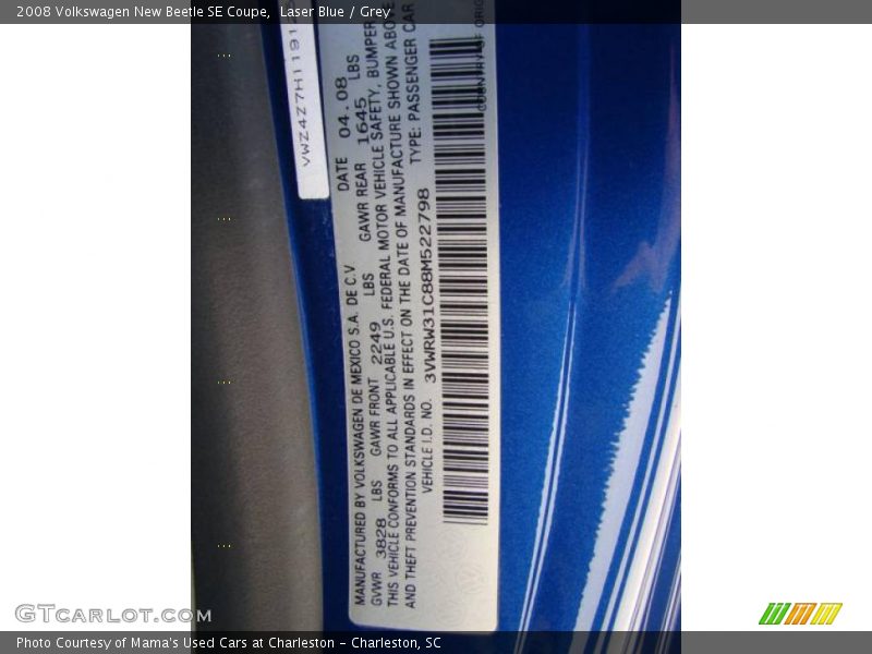 Laser Blue / Grey 2008 Volkswagen New Beetle SE Coupe