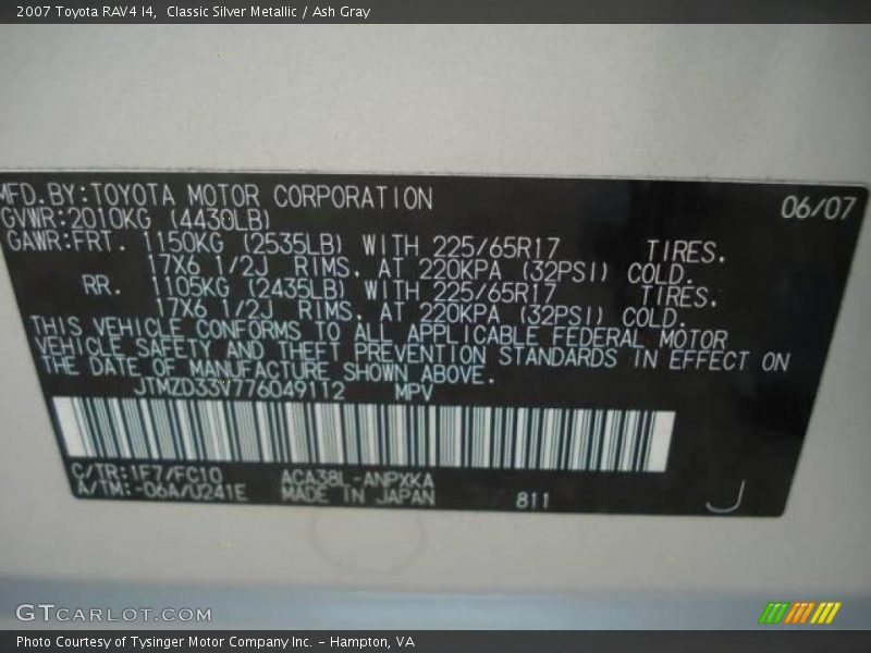 Classic Silver Metallic / Ash Gray 2007 Toyota RAV4 I4