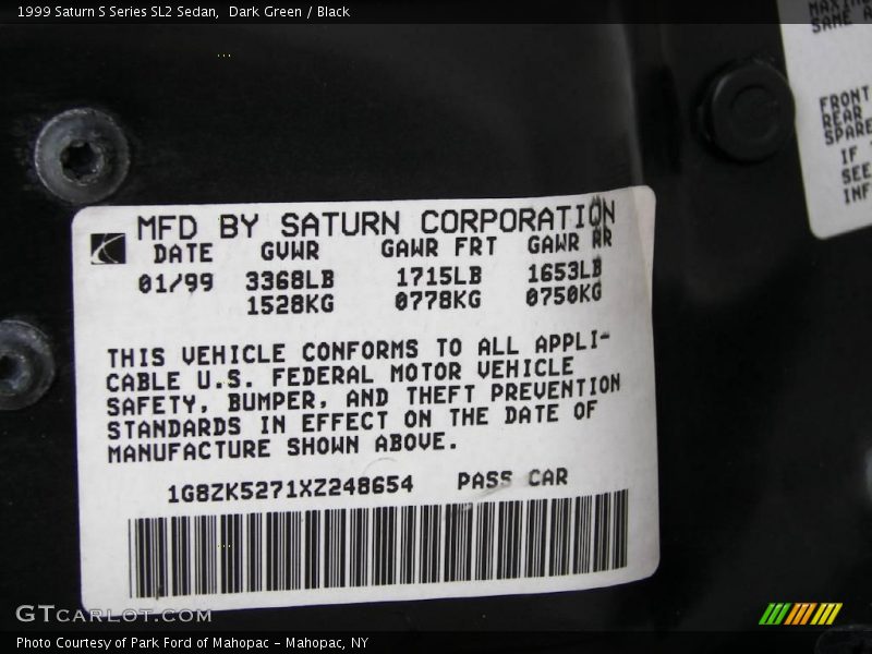 Dark Green / Black 1999 Saturn S Series SL2 Sedan