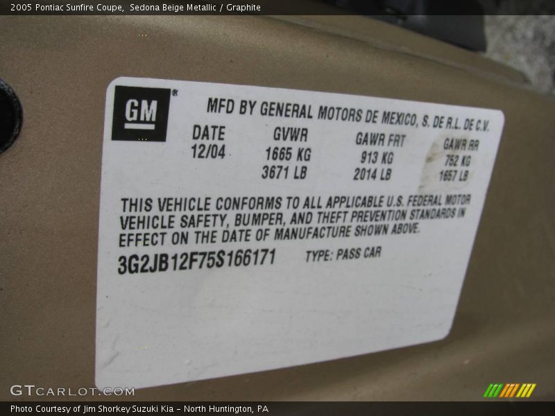 Sedona Beige Metallic / Graphite 2005 Pontiac Sunfire Coupe