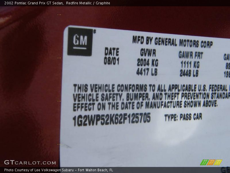 Redfire Metallic / Graphite 2002 Pontiac Grand Prix GT Sedan