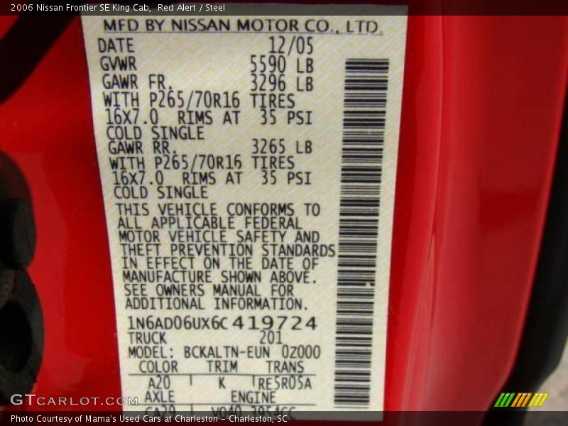 Red Alert / Steel 2006 Nissan Frontier SE King Cab