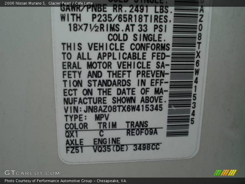 Glacier Pearl / Cafe Latte 2006 Nissan Murano S