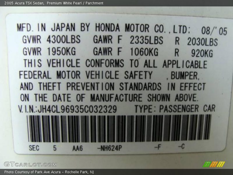 Premium White Pearl / Parchment 2005 Acura TSX Sedan