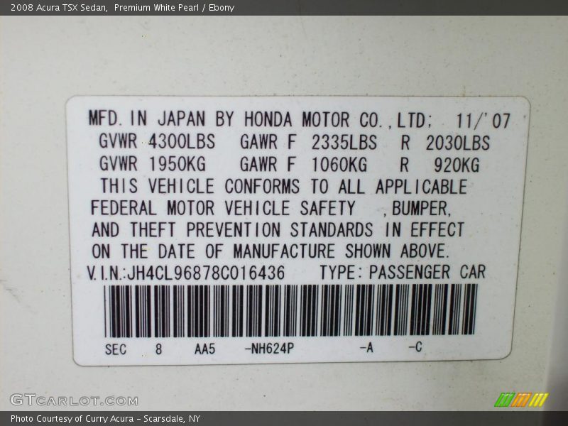 Premium White Pearl / Ebony 2008 Acura TSX Sedan