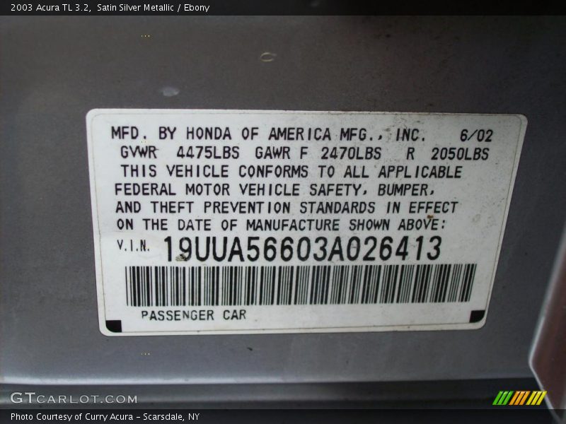 Satin Silver Metallic / Ebony 2003 Acura TL 3.2